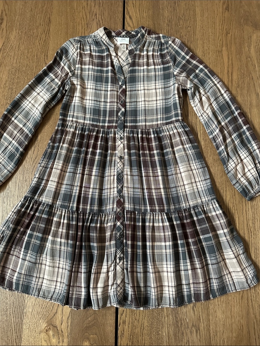 Knox Rose Plaid Long-Sleeve Tiered Mini Dress X-SMALL - Picture 9 of 14